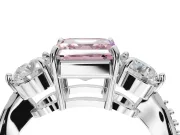 Asscher Cut Three Stone Engagement Ring Setting for a Fancy Pink Lab-Grown Diamond | Tapered Pave Band | Sterling Silver