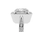 Radiant Cut Vintage Milgrain Halo Engagement Ring Setting | Side Stones and Pave | Platinum