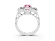 Fancy Pink Cushion Cut Diamond Three-Stone Ring Set in Platinum with Textured Band