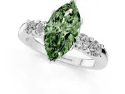 Fancy Green Marquise Cut Diamond Five-Stone Prong Set Engagement Ring Set in Silver with Channel Band