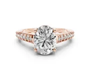 Oval Graduated Pave Cathedral Solitaire Engagement Ring Setting | Scroll Cut-Outs | Rose Gold