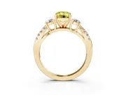 Fancy Yellow Emerald Cut Diamond Three-Stone Ring Set in Yellow gold with Pavé Split Shank and Prong Setting