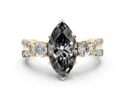 Marquise Three Stone Engagement Ring Setting for a Black Center | Pavé Split Shank | Yellow Gold