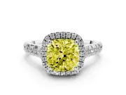 Cushion Cut Accented Halo Engagement Ring Setting for a Fancy Yellow Lab-Grown Diamond | White Gold