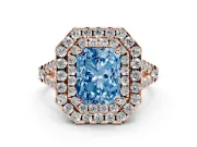 Radiant Cut Halo Split Shank Engagement Ring Setting for a Fancy Blue Lab-Grown Diamond | Pavé Strands | Rose Gold