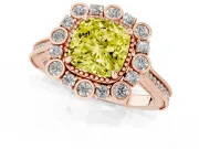 Cushion Cut Scalloped Halo Engagement Ring Setting for a Fancy Yellow Lab-Grown Diamond | Milgrain Edges | Rose Gold