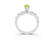 Fancy Yellow Pear Cut Diamond Solitaire Ring Set in White gold with Side Stones on Criss-Cross Band and Prong Setting