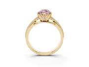 Fancy Pink Marquise Cut Diamond Solitaire Ring Set in Yellow gold with Milgrain Double Row Round Pavé Band