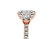 Emerald Cut Three Stone Engagement Ring Setting | Pave Shoulders | Rose Gold