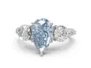 Pear-Shaped Three Stone Engagement Ring Setting for a Fancy Blue Lab-Grown Diamond | Tapered Pave Band | Platinum