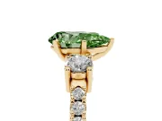 Fancy Green Three-Stone Pear Cut Diamond Pavé Band Ring Set in Yellow gold with Prong Setting