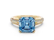 Asscher Cut Split Shank Engagement Ring Setting for a Fancy Blue Lab-Grown Diamond | Pave Band | Yellow Gold
