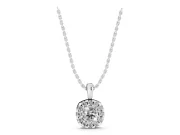 Cushion Cut Lab-Grown Diamond Halo Pendant Necklace | Polished Bail | Sterling Silver