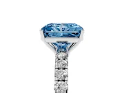 Radiant Cut Pave Solitaire Engagement Ring Setting for a Fancy Blue Lab-Grown Diamond | Shared Prong Band | White Gold