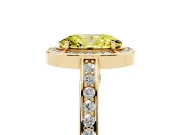 Fancy Yellow Oval Cut Diamond Halo Pavé Split Shank Ring Set in Yellow gold with Prong Setting