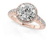 Round Halo Pavé Engagement Ring Setting | Single Row Shoulders | Rose Gold
