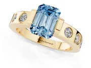 Emerald Cut Tension Style Engagement Ring Setting for a Fancy Blue Lab-Grown Diamond | Yellow Gold