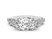 Marquise Scattered Accent Engagement Ring Setting | Slim Band | White Gold
