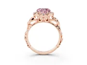 Fancy Pink Heart Cut Diamond Halo Ring Set in Rose gold with Scrollwork Band and Prong Setting