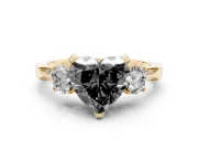 Heart-Shaped Hidden Halo Three Stone Engagement Ring Setting for a Black Center | Yellow Gold