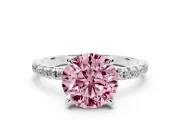 Round Petite Pavé Solitaire Engagement Ring Setting for a Fancy Pink Lab-Grown Diamond | Slim Band | White Gold
