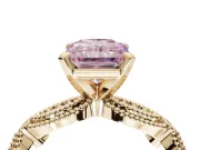 Radiant Cut Vintage Engagement Ring Setting for a Fancy Pink Lab-Grown Diamond | Graduated Stations | Yellow Gold