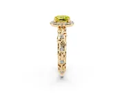 Cushion Cut Leaf Halo Engagement Ring Setting for a Fancy Yellow Lab-Grown Diamond | Bezel Accents | Yellow Gold