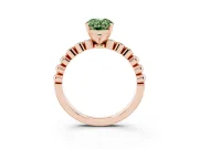 Fancy Green Oval Cut Diamond Solitaire Engagement Ring Set in Rose gold with Bezel Accents on Beaded Band