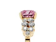 Cushion Cut Side Stone Engagement Ring Setting for a Fancy Pink Lab-Grown Diamond | Shoulder Clusters | Yellow Gold