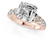 Asscher Cut Cut-Down Side Stone Engagement Ring Setting | Scalloped Shoulders | Rose Gold