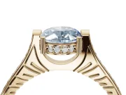 Oval Vintage Cathedral Engagement Ring Setting for a Fancy Blue Lab-Grown Diamond | Carved Band | Yellow Gold