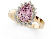 Fancy Pink Pear Cut Diamond Halo Ring Set in Yellow gold with Round Halo and Smooth Solitaire Band