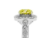 Cushion Cut Graduated Milgrain Halo Engagement Ring Setting for a Fancy Yellow Lab-Grown Diamond | White Gold