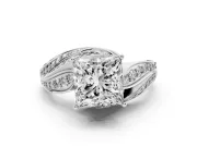 Princess Cut Diamond Solitaire Ring Set in White gold with Layered Twist Pavé Band