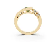 Fancy Green Pear Cut Diamond Bezel Bypass Ring Set in Yellow gold with Round Accents