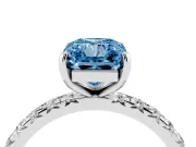 Fancy Blue Radiant Cut Diamond Pavé Solitaire Ring Set in White gold with Round Band and Prong Setting
