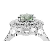 Fancy Green Pear-Shaped Lab-Grown Diamond Double Halo Statement Ring Set in White Gold with Pavé Band