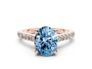 Oval Hidden Halo Pave Engagement Ring Setting for a Fancy Blue Lab-Grown Diamond | Claw Prongs | Rose Gold
