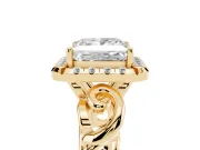 Princess Cut Vintage Filigree Halo Engagement Ring Setting | Scroll Shoulders | Yellow Gold
