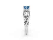 Fancy Blue Cushion Cut Diamond Filigree Halo Engagement Ring Set in White gold with Prong Setting