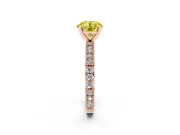 Fancy Yellow Round Cut Diamond Solitaire Ring Set in Rose gold with Slim Pavé Band and Prong Setting