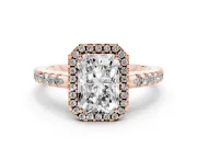 Radiant Cut Halo Engagement Ring Setting | Half Pave Band | Rose Gold