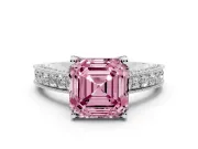 Asscher Cut Hidden Halo Engagement Ring Setting for a Fancy Pink Lab-Grown Diamond | Milgrain Pave | White Gold