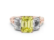 Fancy Yellow Emerald Cut Diamond Three-Stone Ring Set in Rose gold with Braided Band
