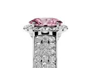 Fancy Pink Oval Cut Diamond Halo Ring Set in White gold with Pavé Band and Raised Center Setting