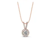 Round Lab-Grown Diamond Halo Pendant Necklace | Pavé Split Bail | Rose Gold