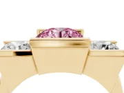 Fancy Pink Round Cut Diamond Three-Stone Channel Set Ring Set in Yellow gold with Smooth Polished Band