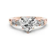 Heart-Shaped Five Stone Engagement Ring Setting | Prong-Set Side Stones | Rose Gold
