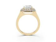 Asscher Cut Diamond Halo Engagement Ring Set in Yellow gold with Solitaire Band and Prong Setting