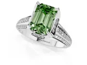 Fancy Green Emerald Cut Diamond Pavé Split Shank Solitaire Ring Set in Silver with Prong Setting